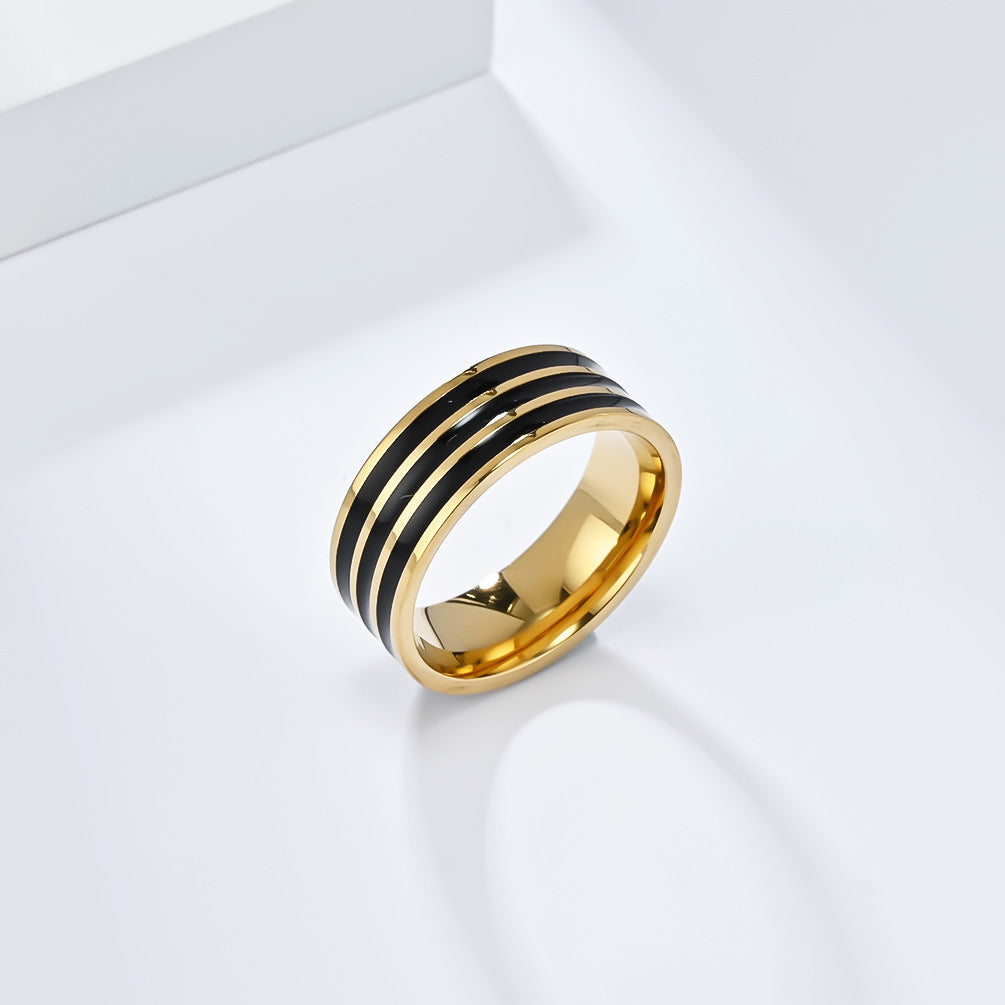 Cross-Border European and American Titanium Steel 18K Gold Three-Piece Set Oil Drop Ring Jewelry for Men and Women