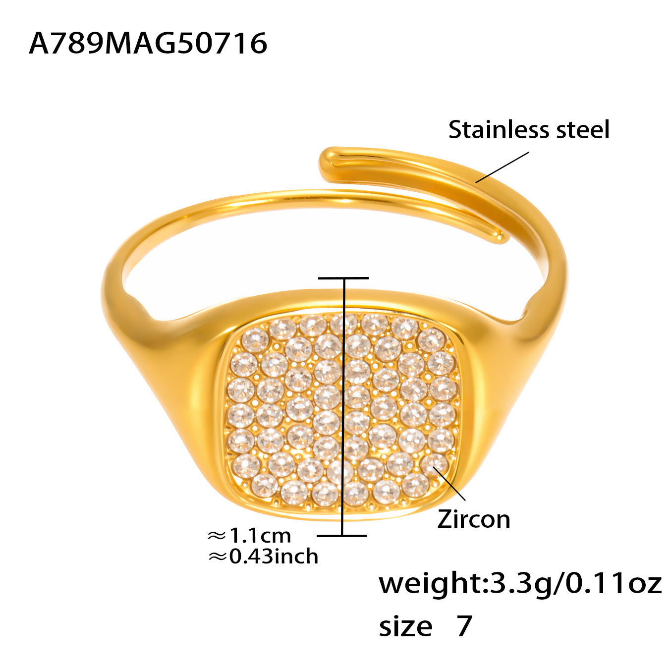 Planderful Zircon Love Ring Opening Design Titanium Fans