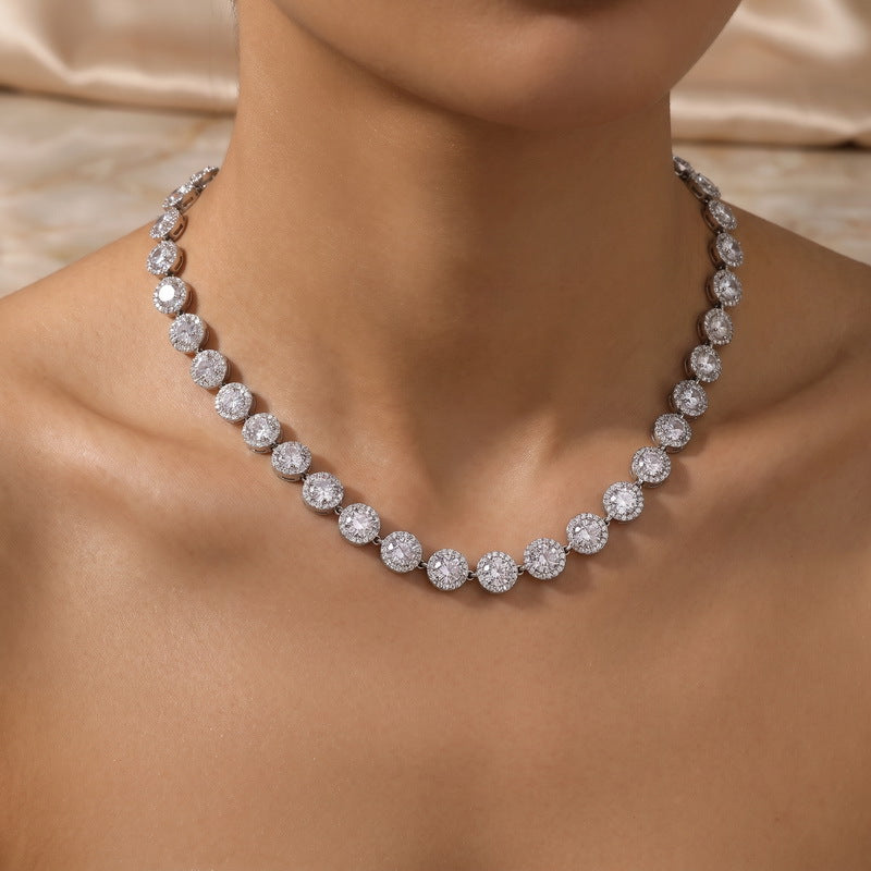Light Color Zircon Ball Necklace, Court Style, Collarbone Chain, Stainless