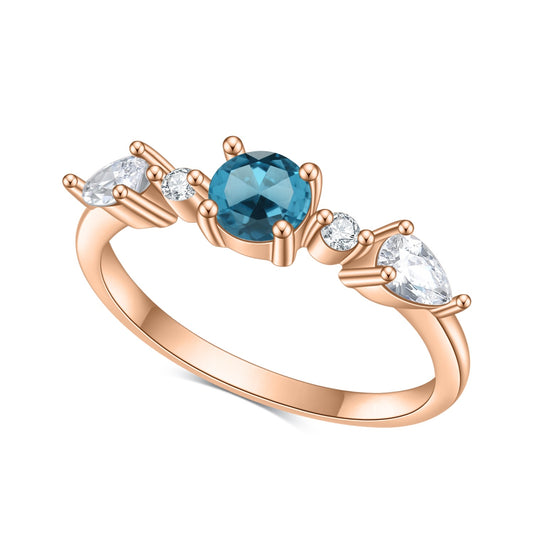 Round Cut Natural London Blue Topaz Silver Ring