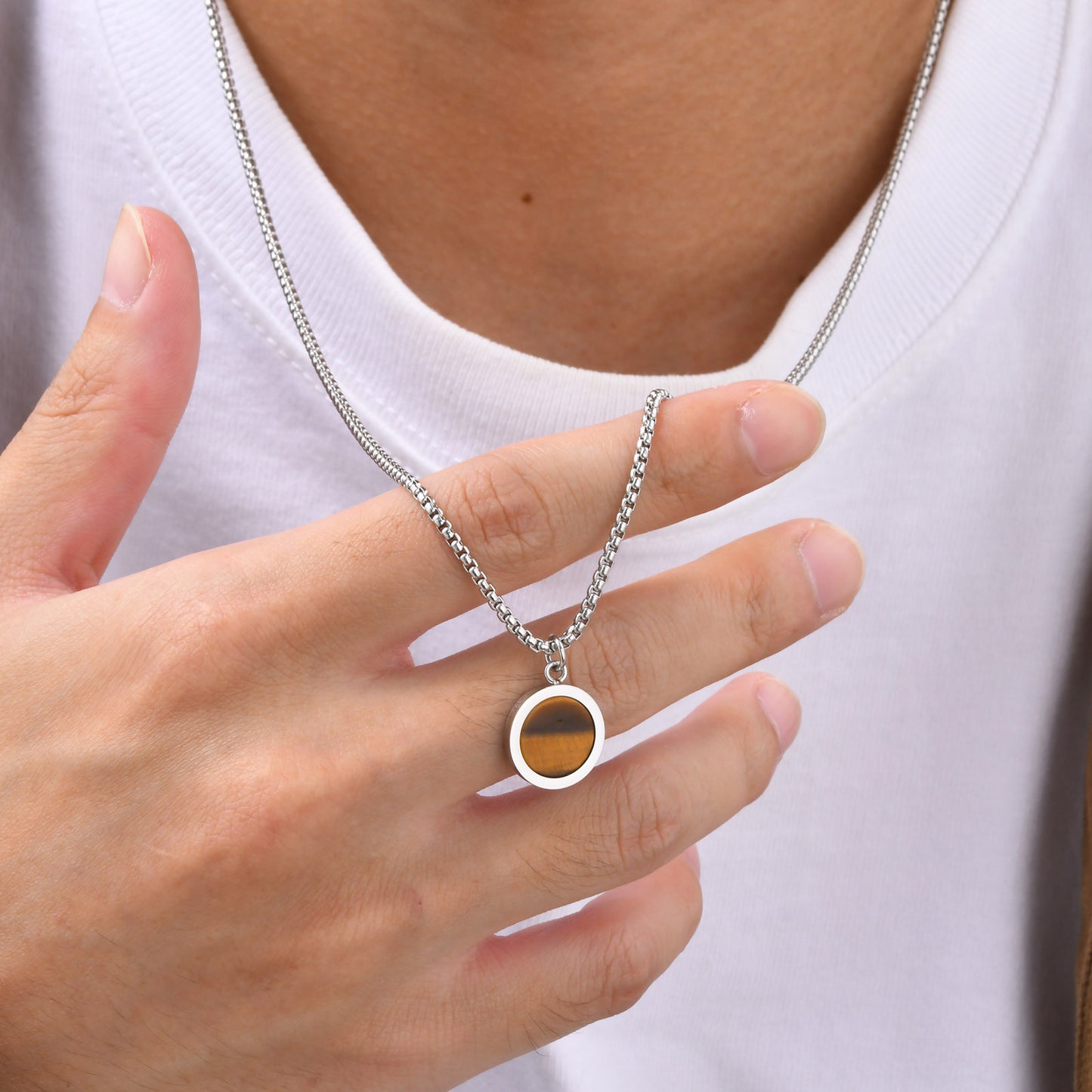 Planderful Abalone Shell Necklace Mens Stainless Steel