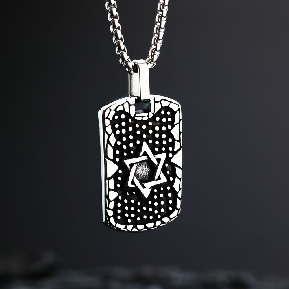 Punk Hexagram Necklace Titanium Steel for Men Tarot Inspired Bold Streetwear by Planderful