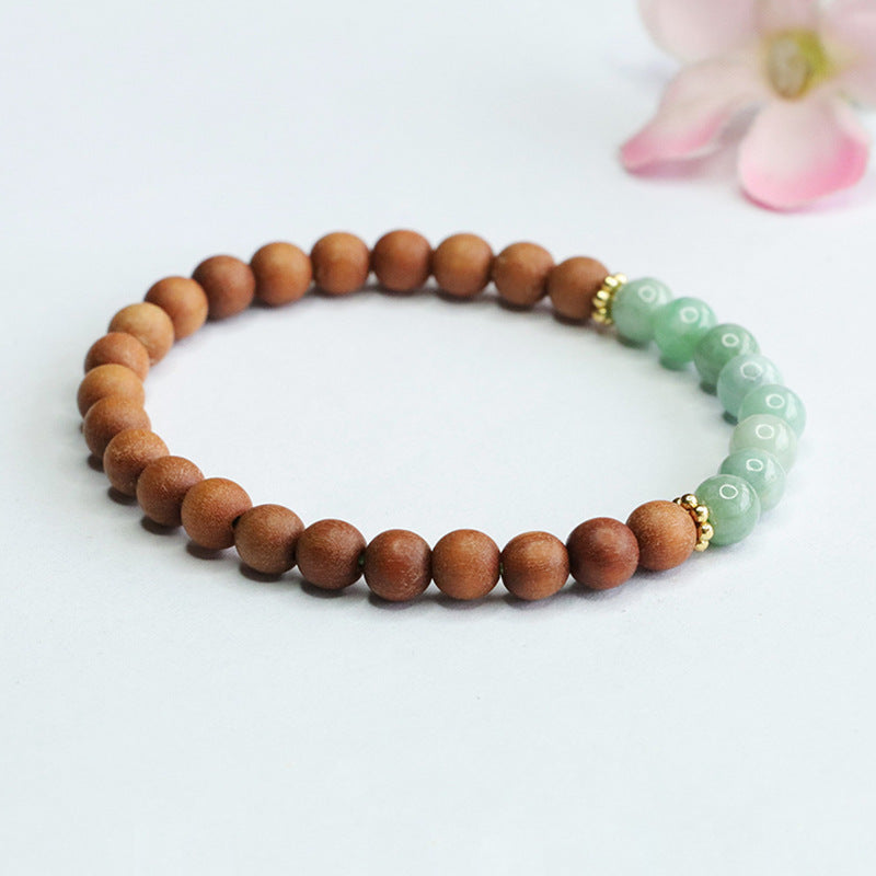 Jadeite Round Bead & Sandalwood 6 mm Beaded Bracelet