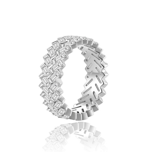 Niche Design Rectangular Right Angle Full Moissanite S925 Silver Plated Platinum Women's Row Ring