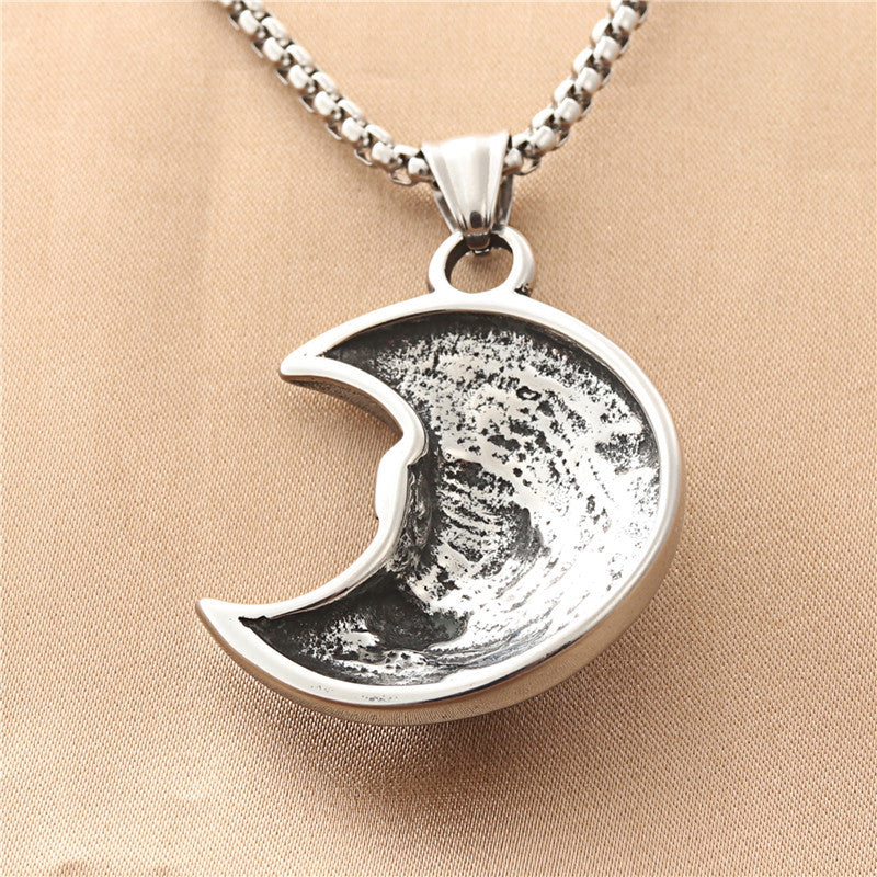 Punk-Inspired Titanium Steel Moon Skull Pendant Necklace for Men