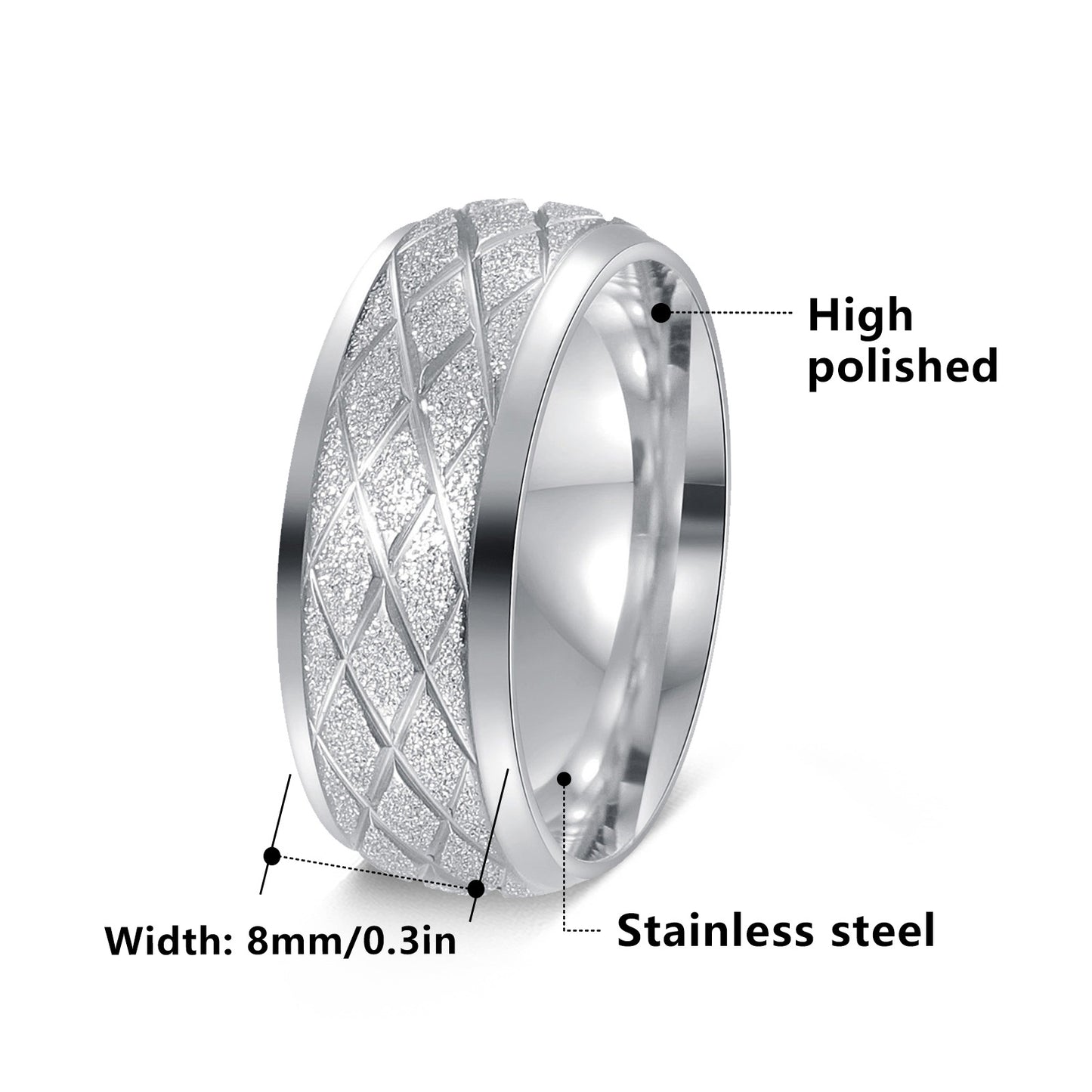 Planderful Everyday Genie Titanium Steel Ring Unisex Matte Rhombus Line Design Statement