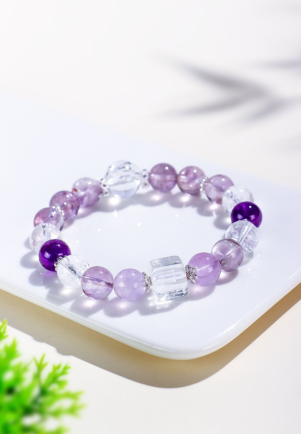 Planderful Fortune's Favor Bracelet – Elegant Bolivian Amethyst with Snowflake Ghost White Crystals