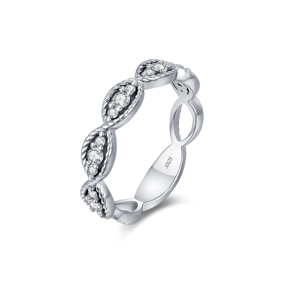 S925 Sterling Silver Textured Twist Moissanite Ring