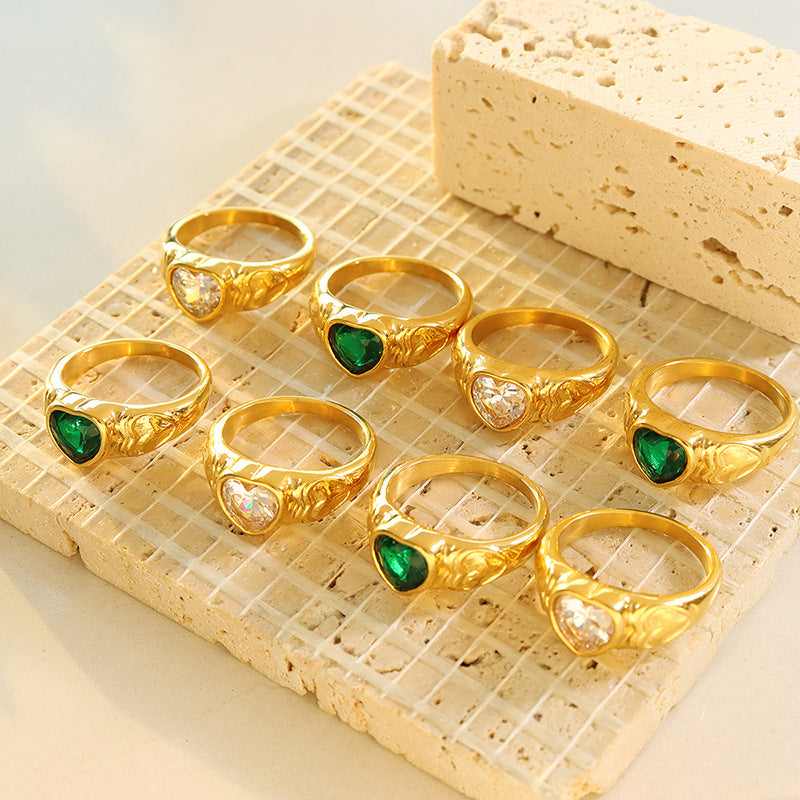 Cross-Border Light Luxury Glass Titanium Steel Ring - Trendy Jewelry for Women