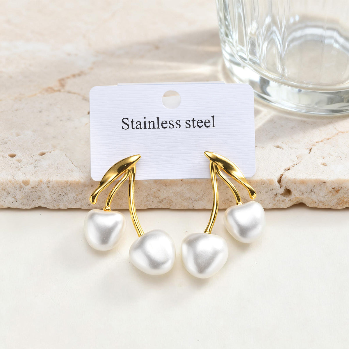 Pearl Cherry Earrings — Mirrored Pair