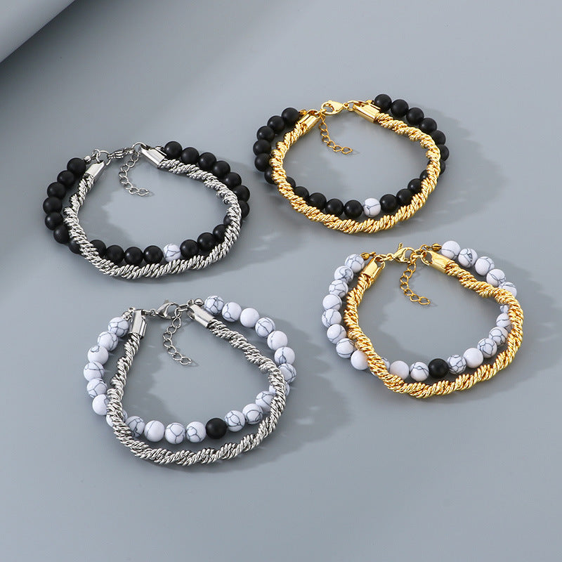 Planderful Mens Turquoise Agate Stainless Steel Bracelet