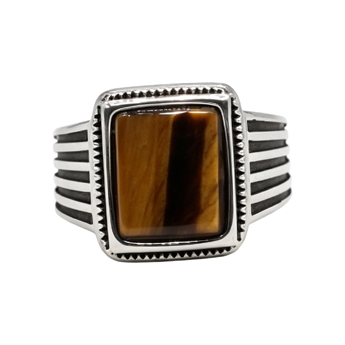 Line-Detail Gemstone Titanium Steel Ring