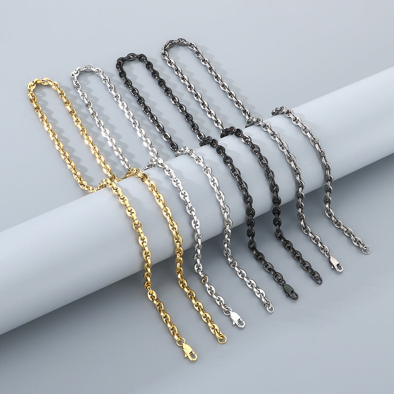 Mens 6mm Stainless Steel Bracelet And Necklace Set Buckle