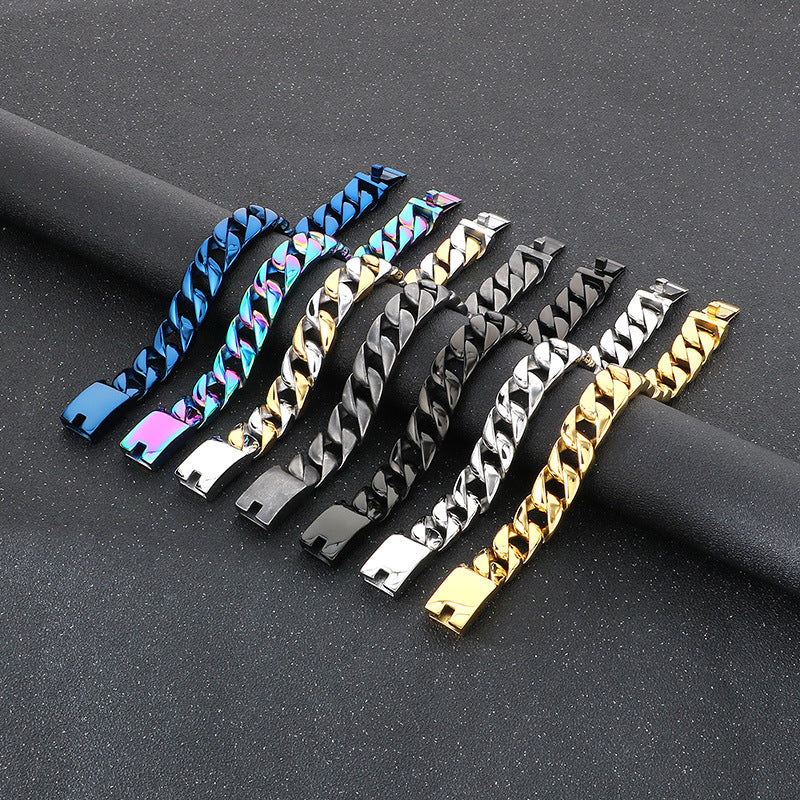 Planderful Mens Titanium Cuban Chain Bracelet Electroplated