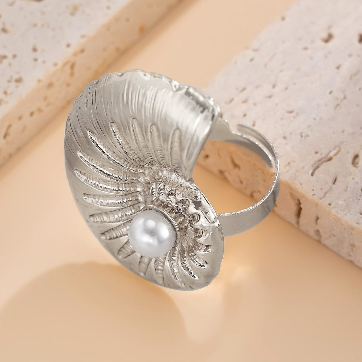 Planderful Vienna Verve Ring – Adjustable Beach-Inspired Design with Starfish and Pearl Accents