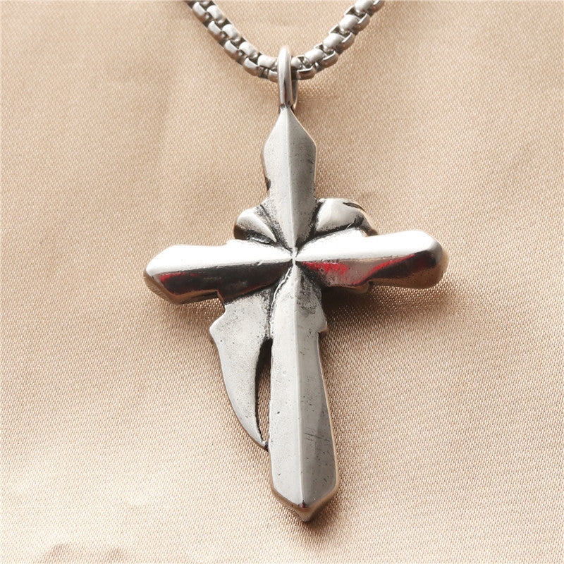 Punk-Inspired Titanium Steel Cross Pendant Necklace for Men – Retro Trendy Design