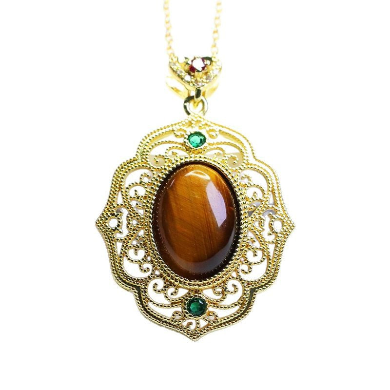 Yellow Tiger Eye Openwork Petal Pendant — No Chain