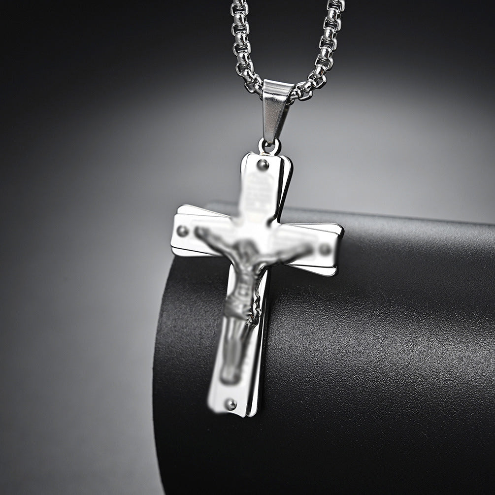 Planderful Everyday Genie Cross Necklace For Men Unisex Stainless Steel Titanium Pendant With Protective Statement