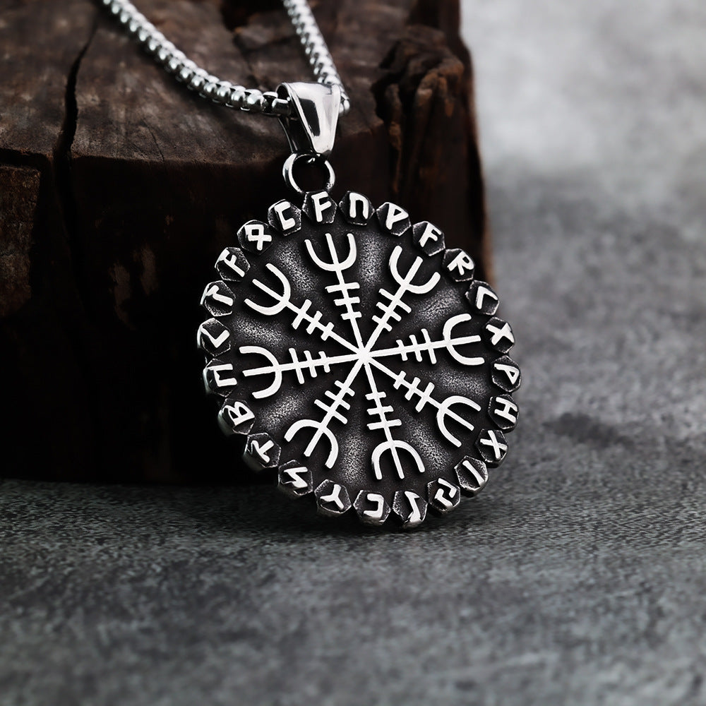 Vintage Viking Compass Stainless Steel Pendant Necklace