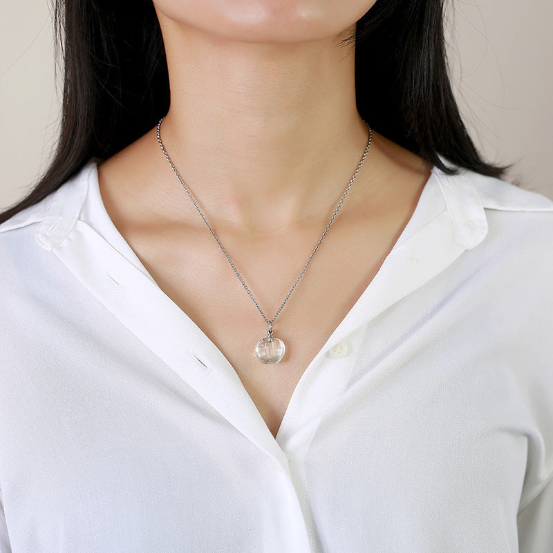 Stainless Steel Green Pink Glass Apple Urn Perfume Pendant Necklace