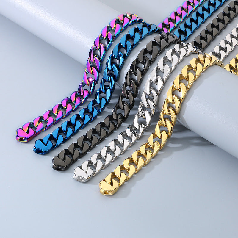 Planderful 15mm Titanium Cuban Chain Necklace For Men