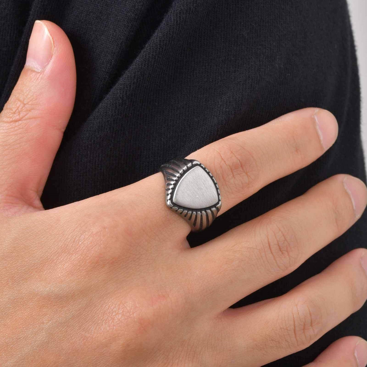 Men's American Tough Guy Literary Stainless Steel Brushed Triangle Ring