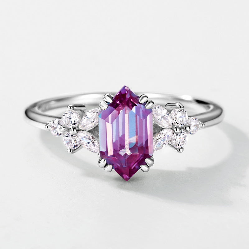 Planderful Jewelry Alexandrite Sterling Silver Ring With Geometric Design For Everyday Luxury