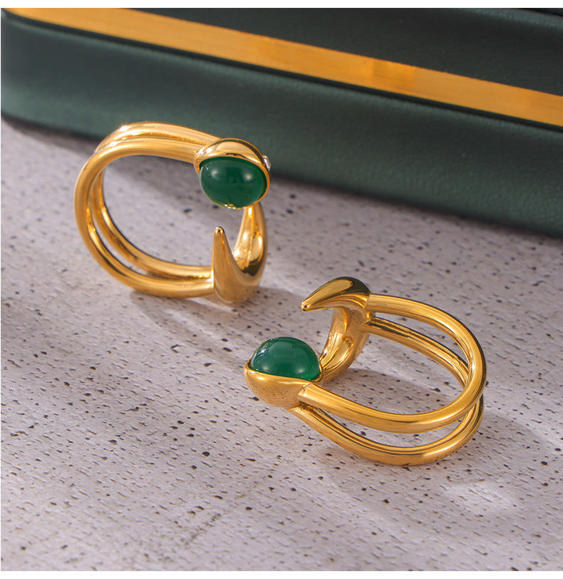 Tempered Glass Stone Double-Layer Titanium Steel Hip-Hop Ring