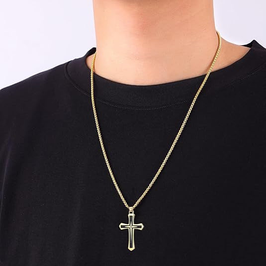 Planderful Stainless Steel Two Color Cross Necklace For Men Everyday Genie Trend Pendant