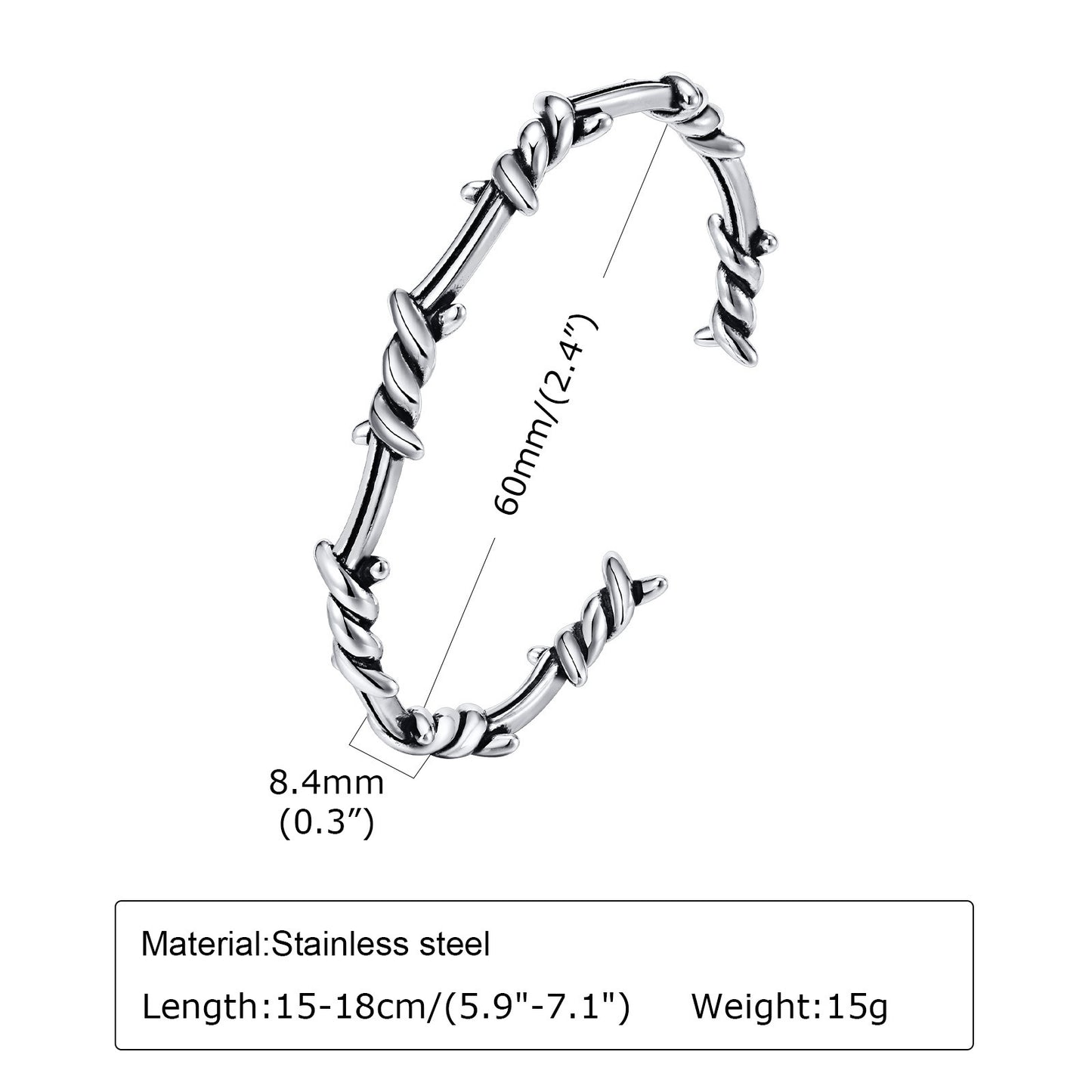 Mens Stainless Steel Open Bracelet Vintage Twist Braided Feather