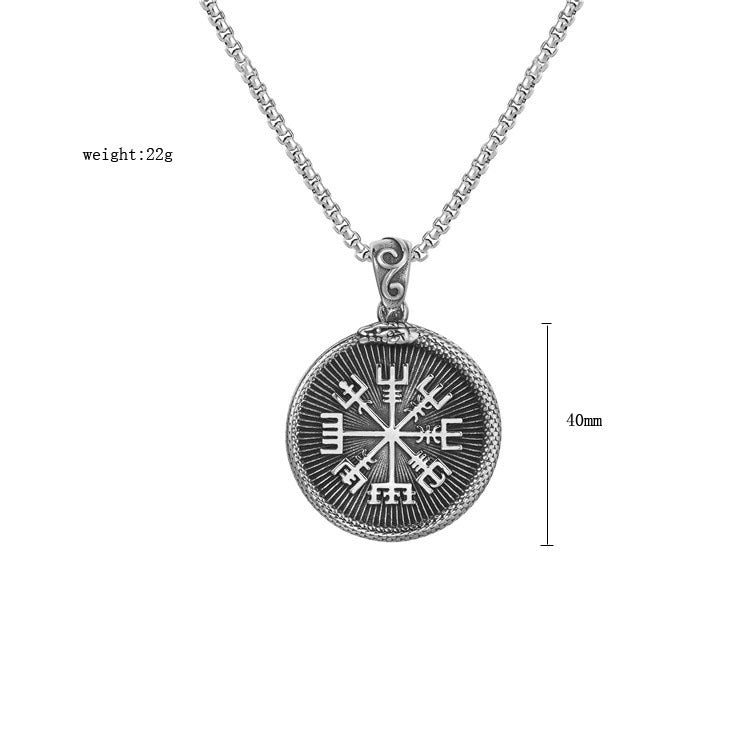 Nordic Viking Pendant Round Card Stainless Steel Unisex Protection Statement by Planderful