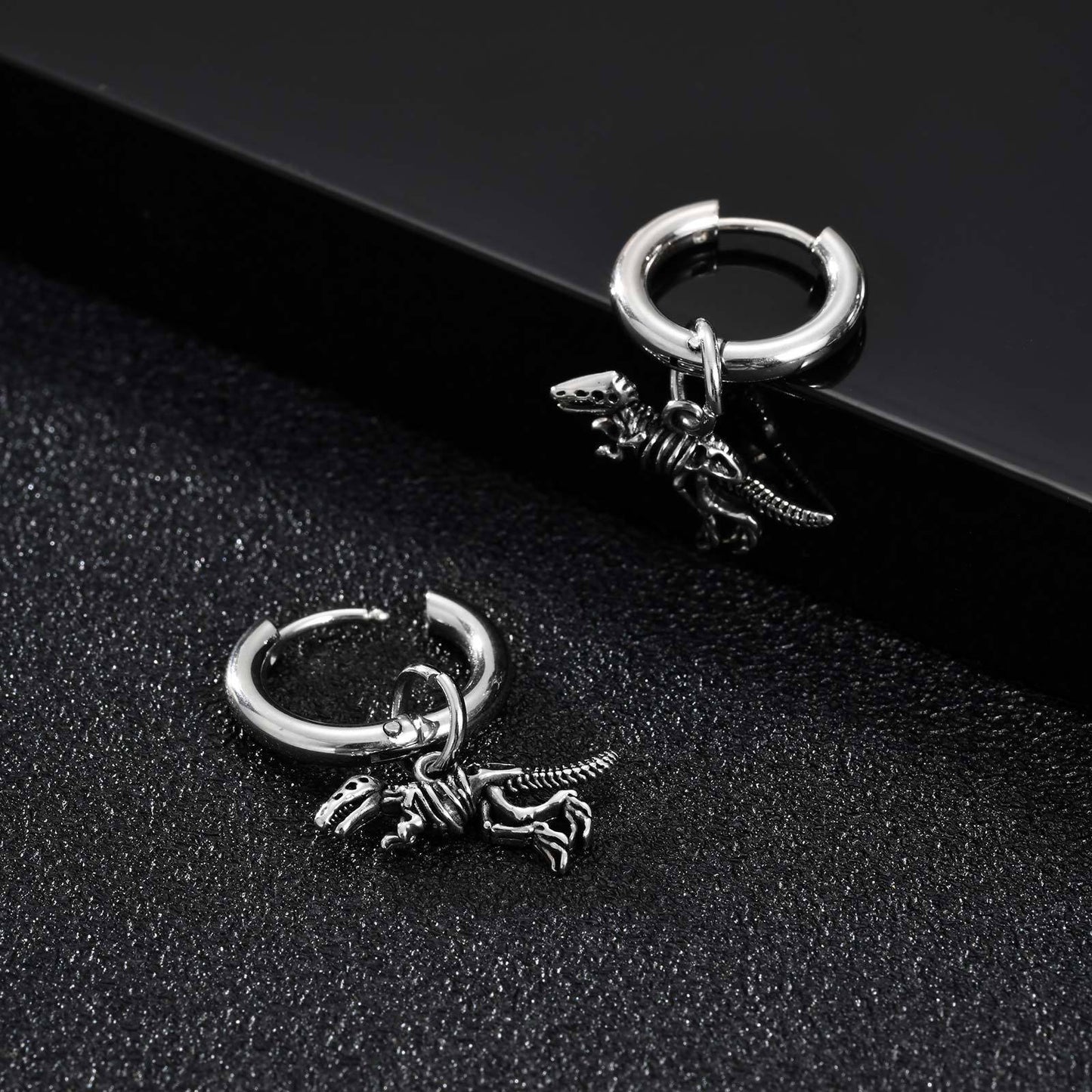 Planderful Steel Dinosaur Skeleton Earrings Unisex Gift