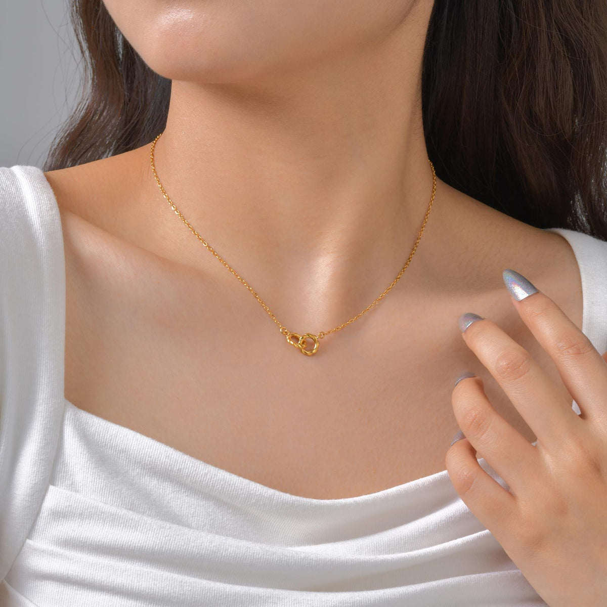 Style Women's Collarbone Chain Stainless Steel Twist Double Ring Necklace