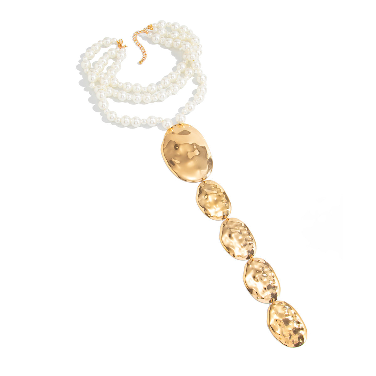 Hammered Sequin Pearl Layered Necklace