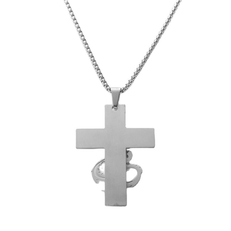 Trendy Men's Retro Dragon Cross Pendant Necklace in Titanium Steel
