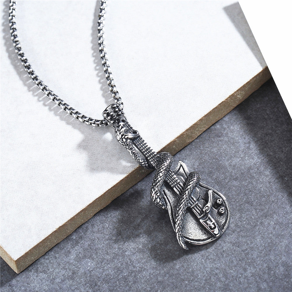 Snake Guitar Pendant Titanium Steel By Planderful For Men And Unisex Personalized Retro Statement