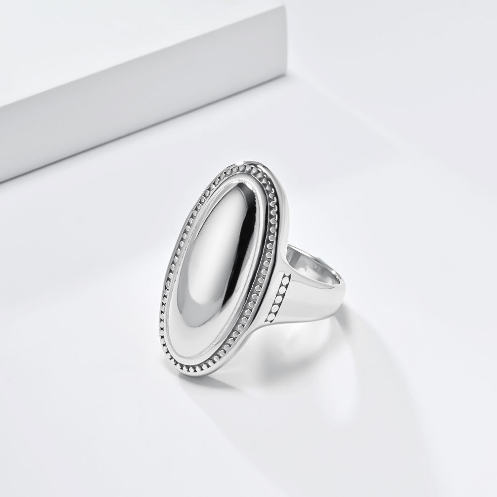 Planderful Titanium Steel Ring For Women Large Smooth Oval Surface Light Luxury Fashion Jewelry
