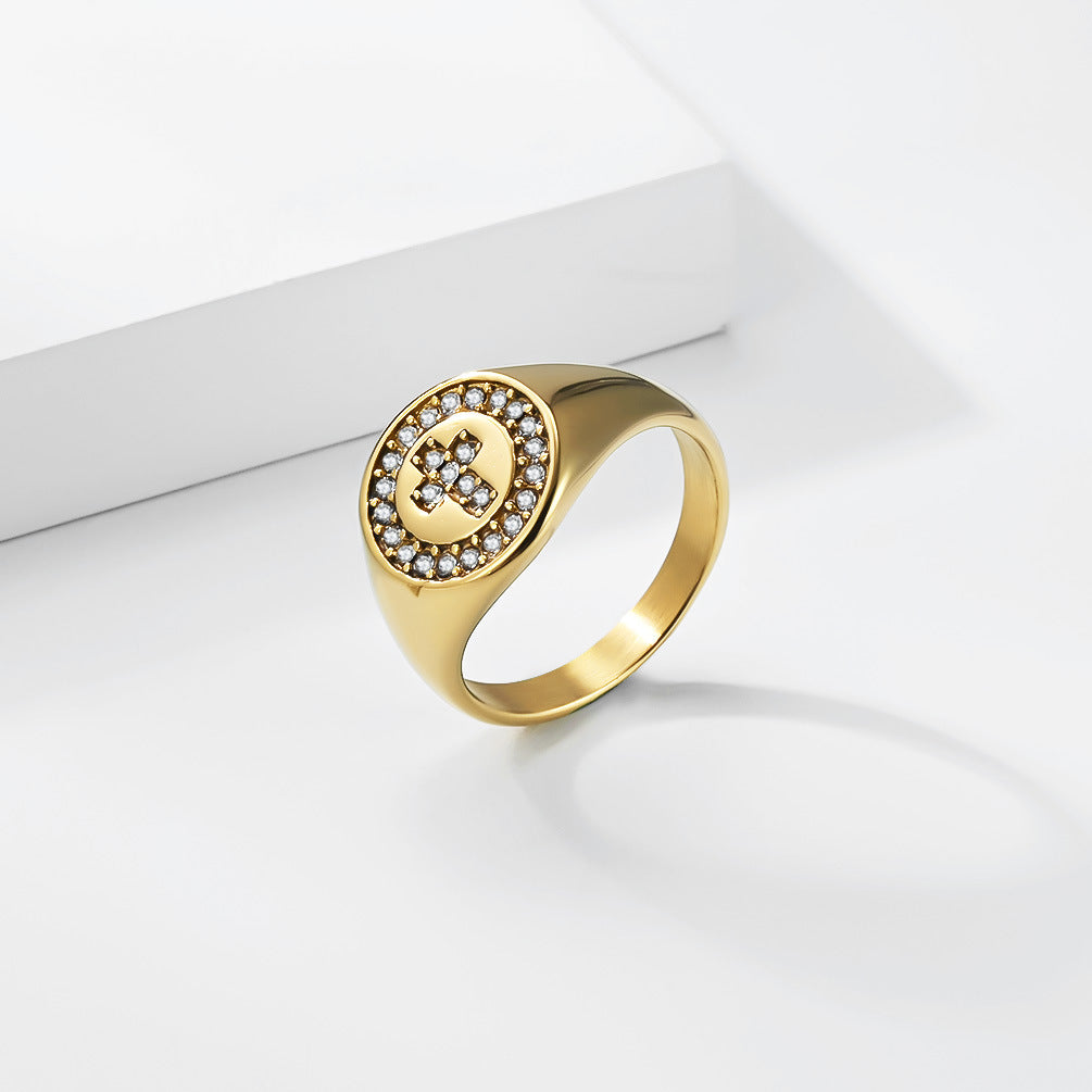 Planderful Titanium Steel Zircon Cross Ring For Unisex Fashion Lovers Bold Luxury Statement