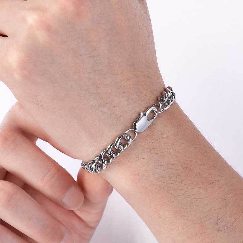 Titanium Steel Cuban Chain Bracelet – Commuter Stainless Steel Unisex Round Grinding