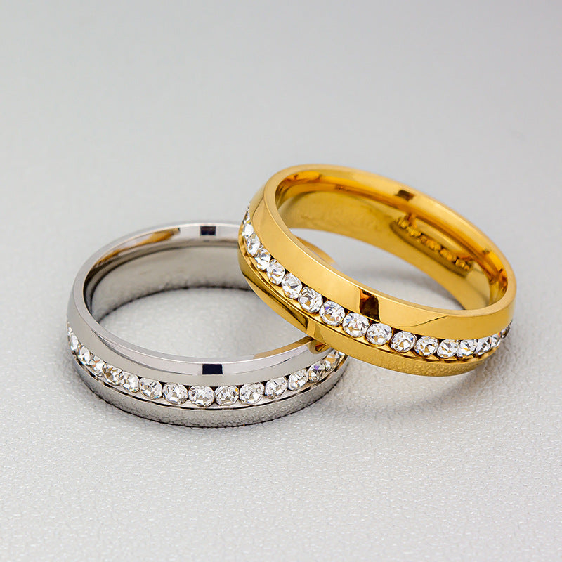 Planderful Everyday Genie Zircon Ring Stainless Steel Unisex Personalized Jewelry Single Row Inlaid Gems Gold Plated