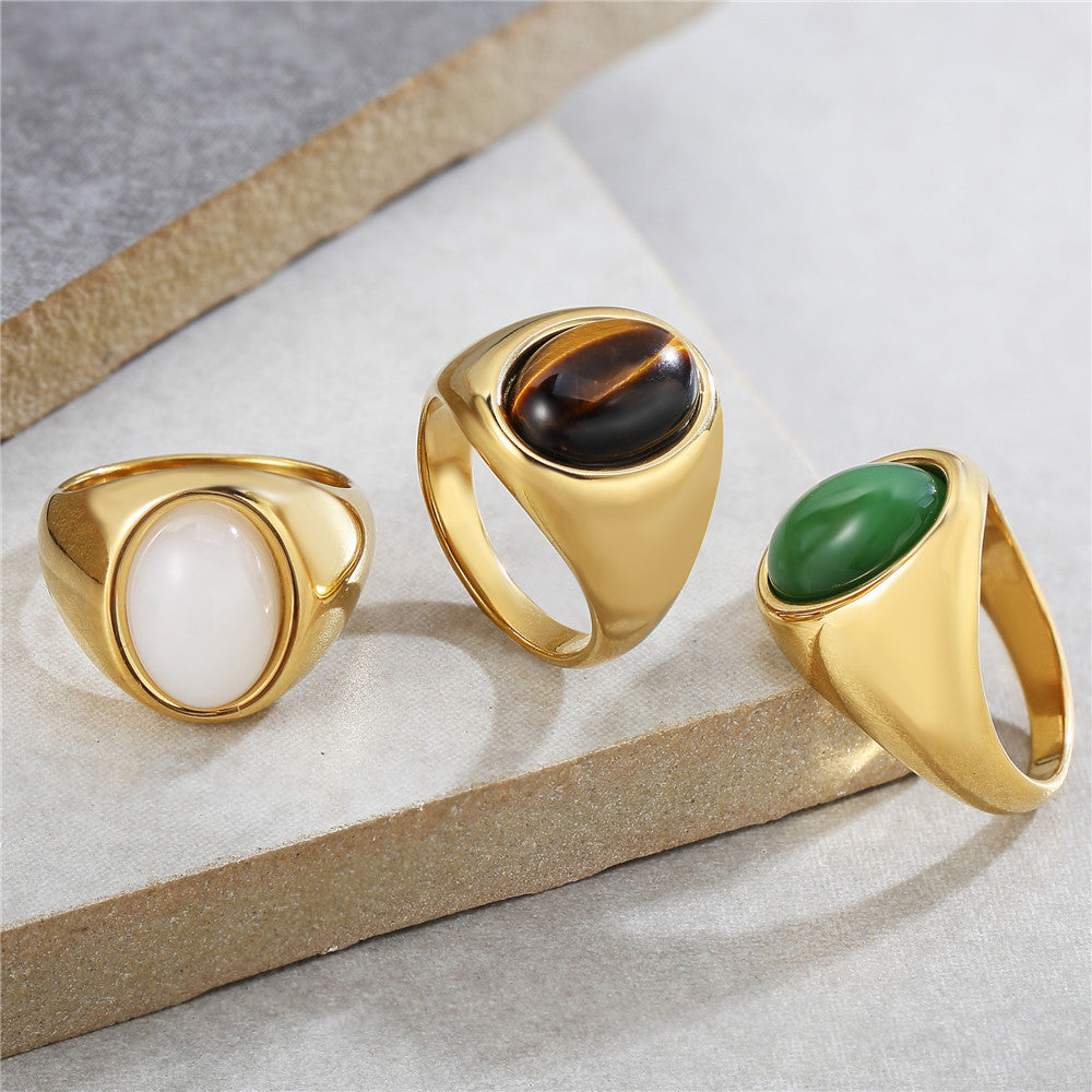 Planderful Titanium Steel Ring Unisex Retro Court Style Oval Design For Everyday Fashion Lovers