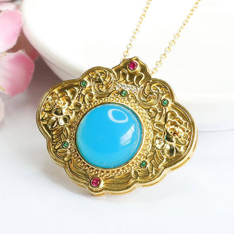 Blue Chalcedony Ruyi Pendant with Oval Design