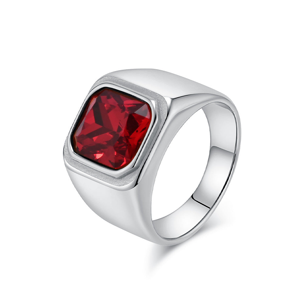 Planderful Personalized Light Luxury Men's Square Gemstone Ring Titanium Steel Gold-Plated