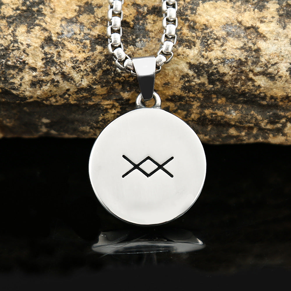 Nordic Jewelry Wholesale Stainless Steel Compass Pendant Odin Logo Necklace for Men