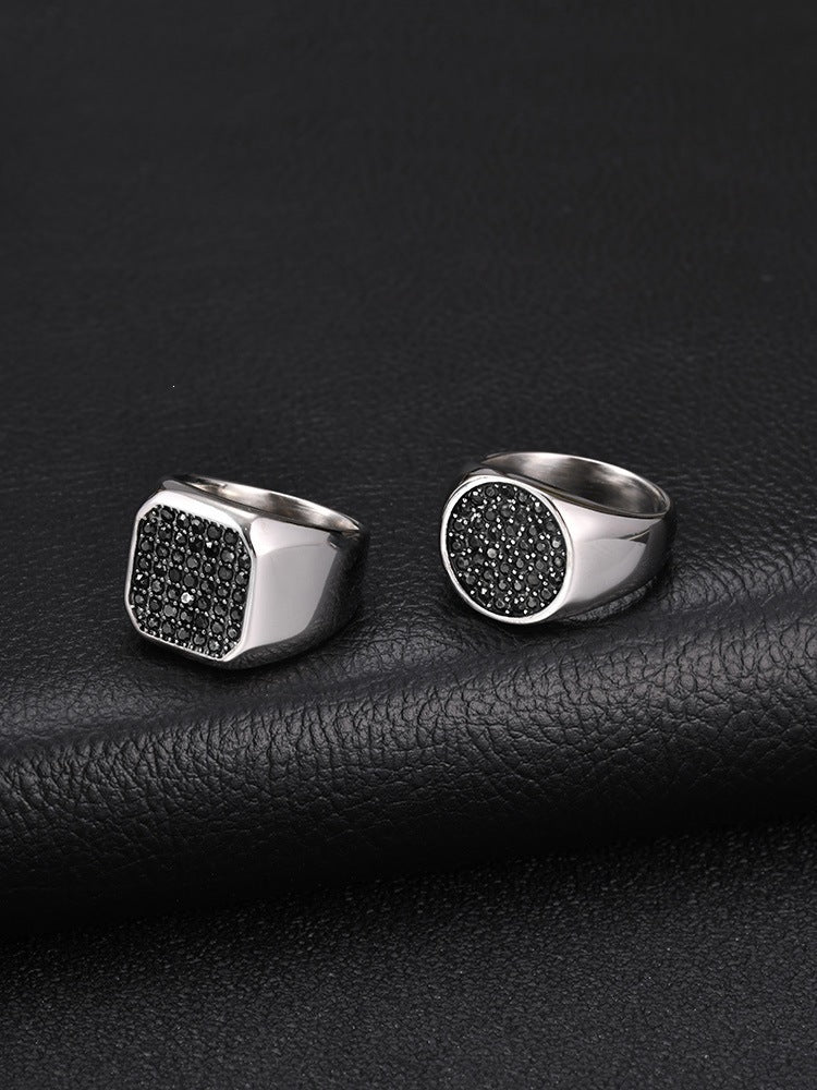 Stainless Steel Ring With Gray Zircon – Nightclub Hip Hop Hiphop