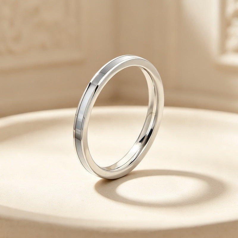 French Stacked Shell Plain Ring 2mm Embedded Fritillary Stainless Steel Women's