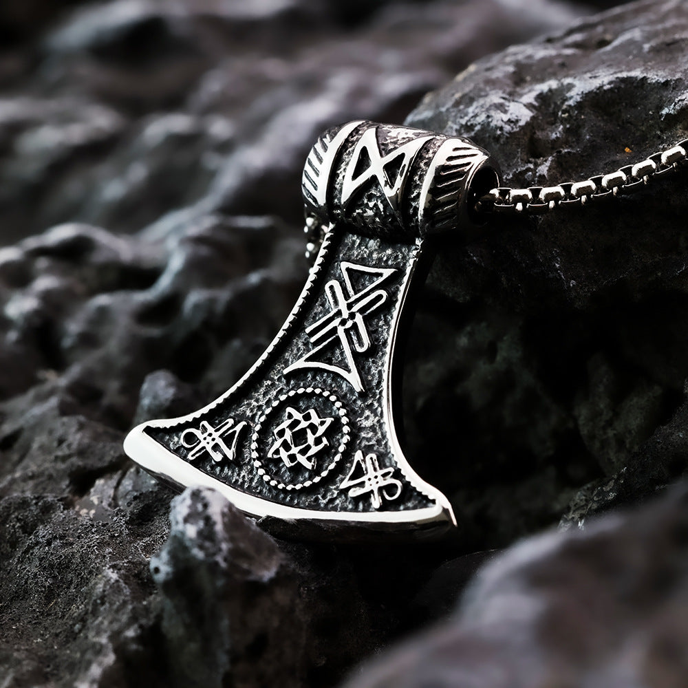 Nordic Retro Stainless Steel Double-Sided Viking Axe Pendant for Men