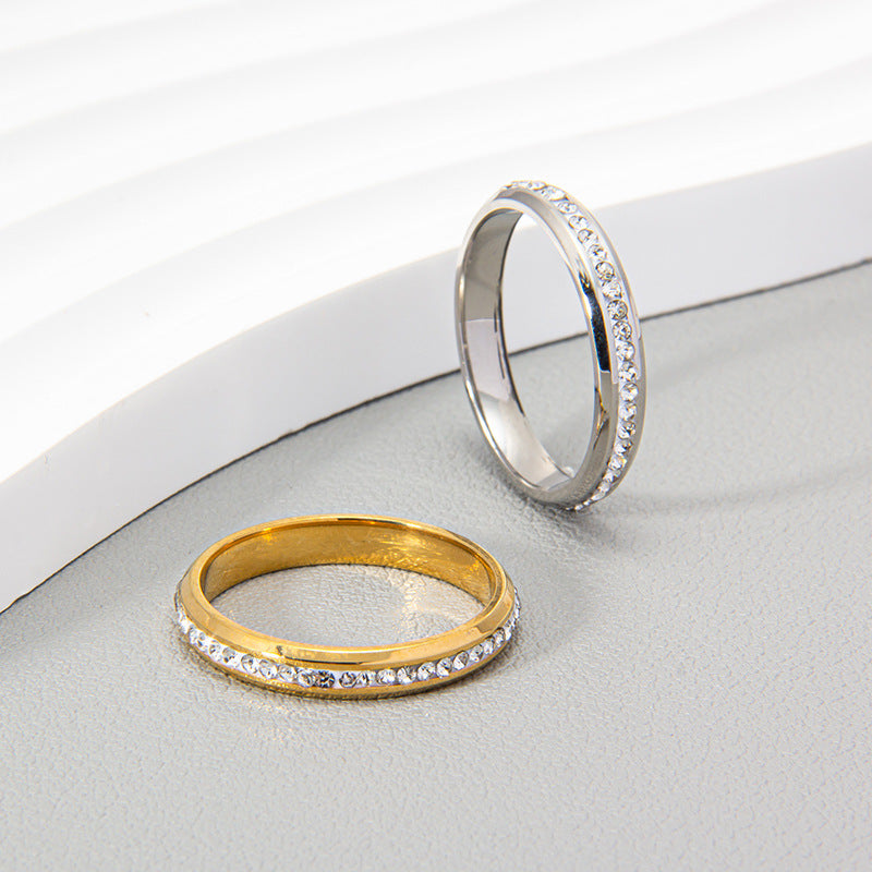 European-American Viscose Zircon Stainless Steel Ring Set with Handcrafted Genie Needle, Elegant Amazon Mexico Jewelry