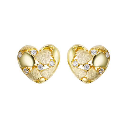 Planderful S925 Sterling Silver Hand Drawn Love Light Luxury Stud Earrings For Women With Zircon Sparkle