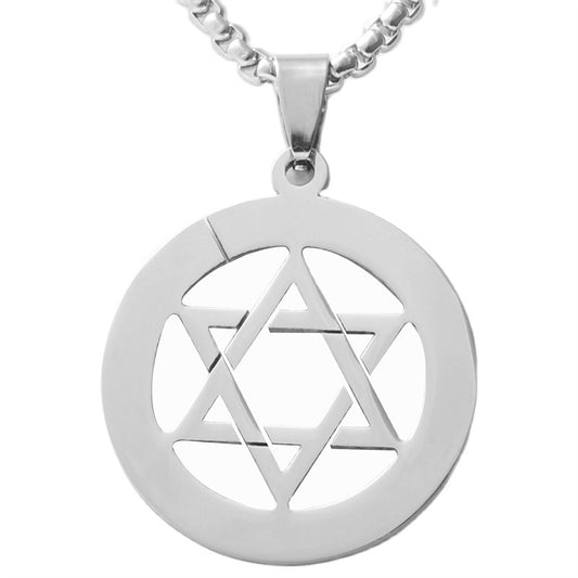 Personalized Retro Titanium Steel Hollow Hexagram Pendant Necklace for Trendy Men and Women